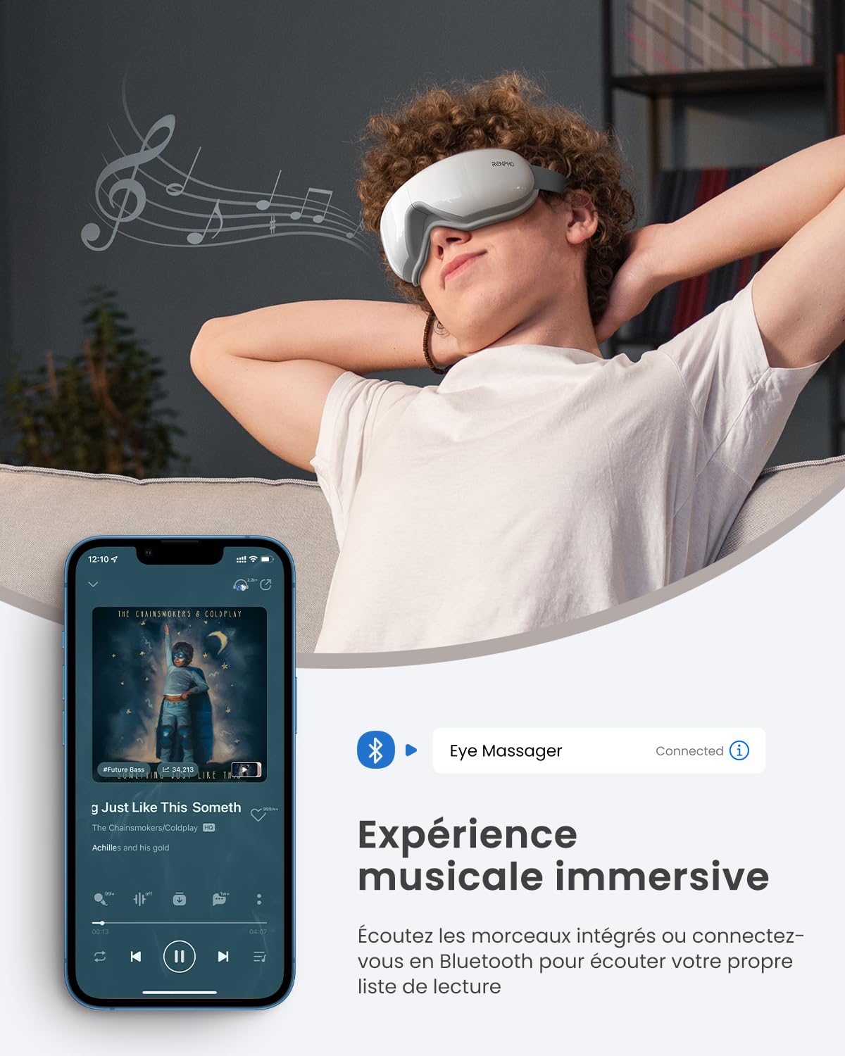 RENPHO Eyeris 1 - Masseur Oculaire avec Télécommande et Chaleur, Vibration et Musique Bluetooth, Masque Massage Yeux pour le sommeil, les yeux secs, Cadeaux pour Femme et Homme