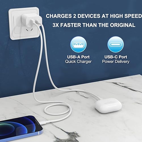 Miniatura 7 de iGENJUN - Paquete de 3 cargadores USB C certificado Apple MFi, iGENJUN 20 W de doble puerto QC + PD 3.0 adaptador de corriente cargador de pared,