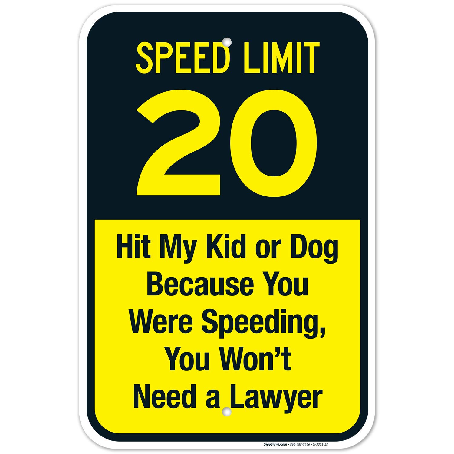 Speed Limit 20 Sign, Traffic Sign, 12x18 Inches, Rust Free