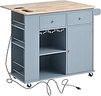 Vista 91 de LUMISOL Carrito de isla de cocina con ruedas de bloqueo con 2 cajones y 4 gabinetes, isla de cocina rodante con estantes ajustables, mesa de madera