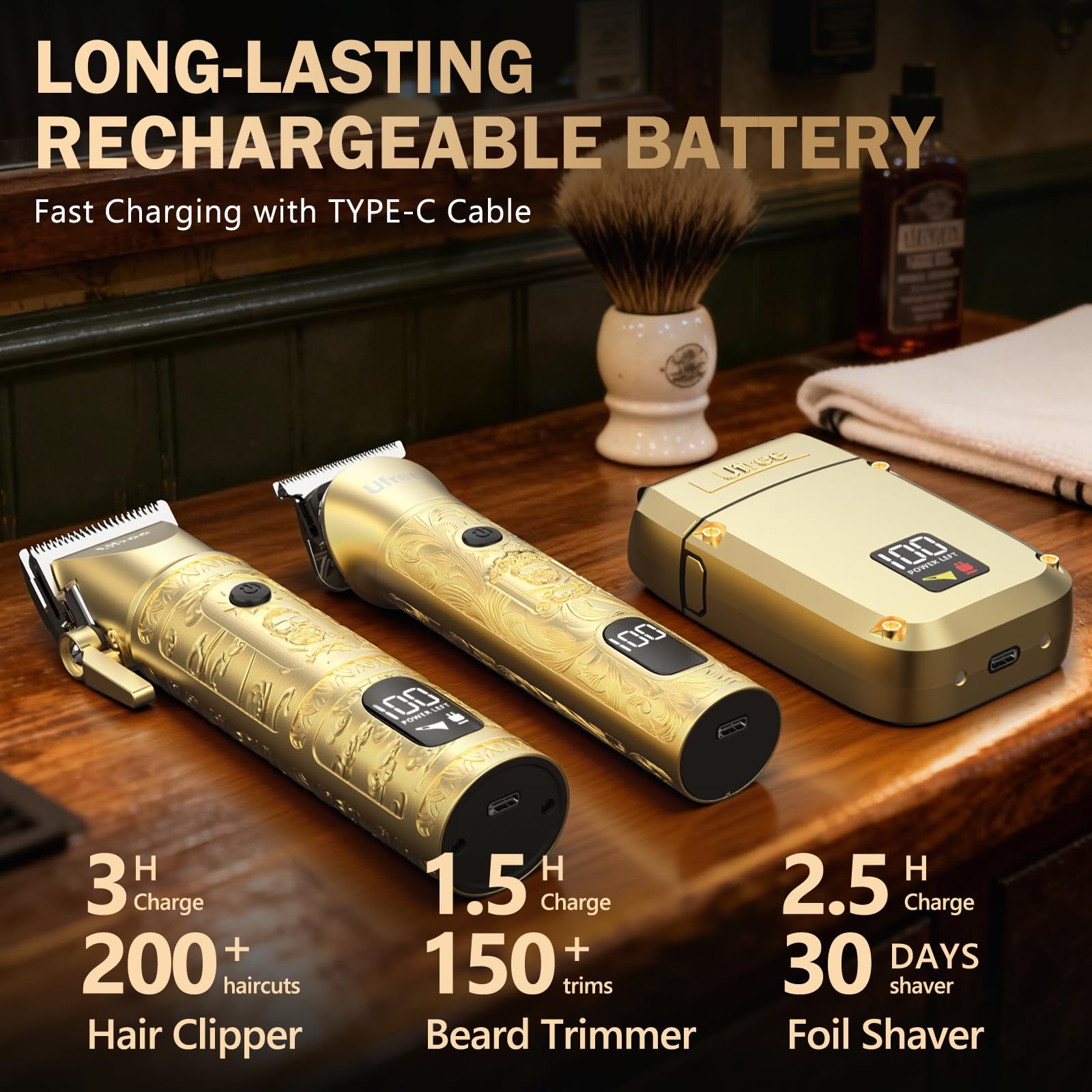 Ufree Hair Clippers for Men, Beard Trimmer, Foil Shaver 3-in-1 Grooming Kit