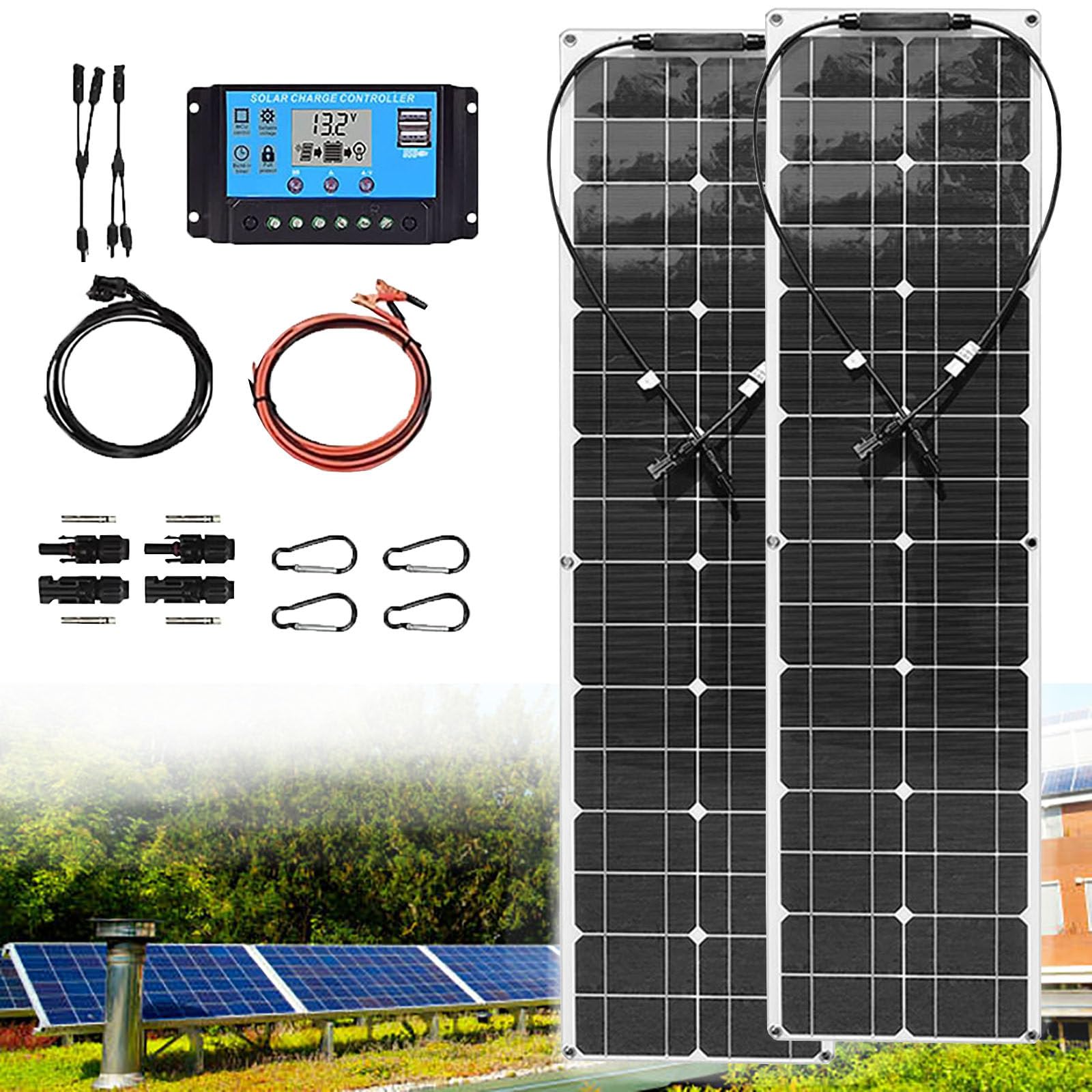 Kit de Panneaux Solaires, Panneau Solaire Portable, Chargeur de Panneau Solaire pour Camping-Car, Véhicule, Caravane et Autres Applications Hors Réseau,A