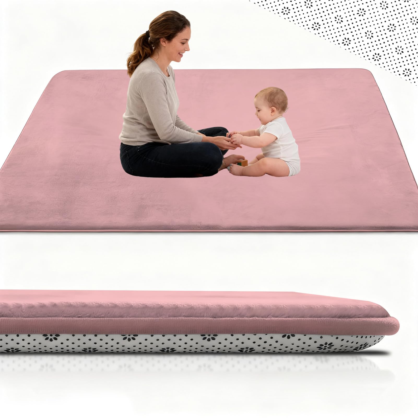 3CM Dicker Spielteppich Krabbelmatte Baby Spielmatte, Teppich Kinderzimmer mit Memory-Schaum Rutschfester Entwurf für Kinderzimmer und Schlafzimmer 140 x 250 cm Rosa