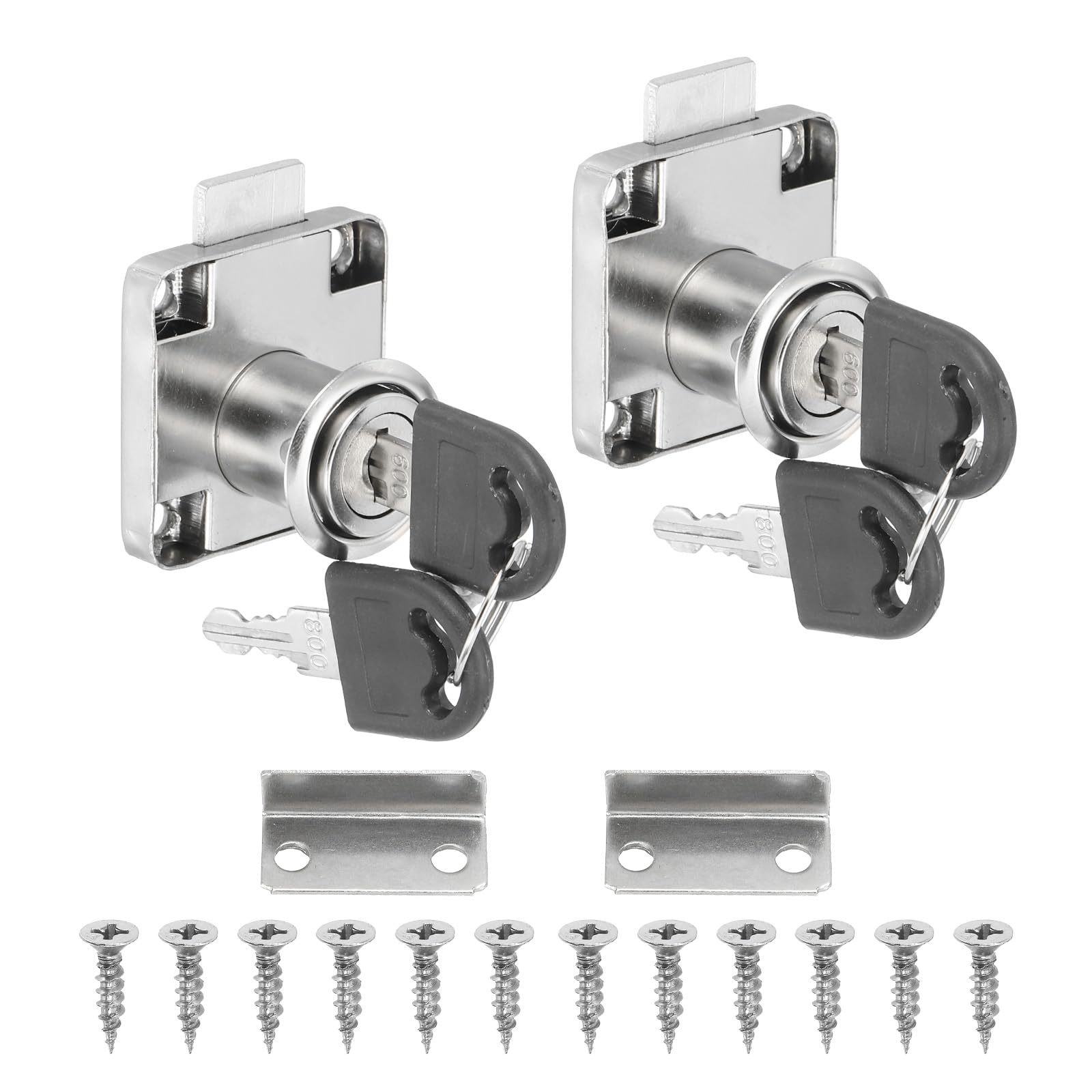 PATIKIL Drawer Lock with Keys 2Pcs Desktop Lock 7/8"(22mm) Cylinder Length 3/4"(19 mm) Cylinder Dia Alloy Steel Mailbox Locks Keys Alike for File Drawer Storage Lock Silver