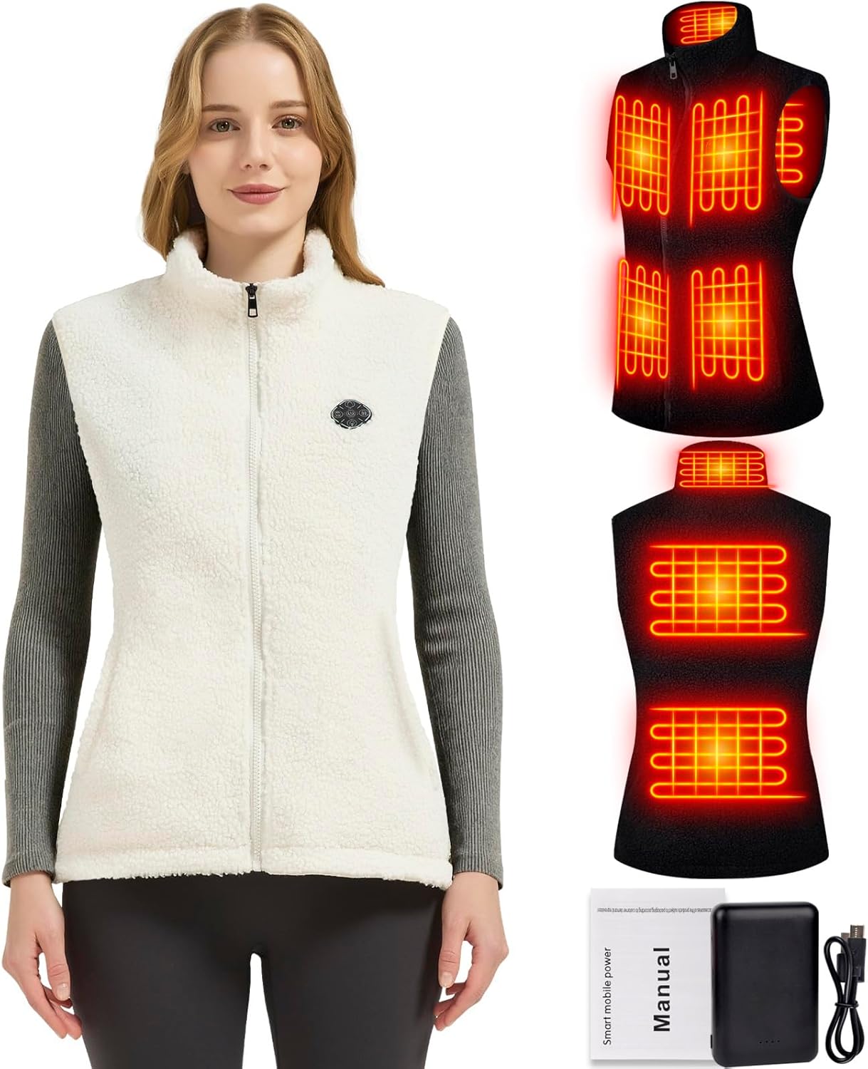 Heated Vest for Women - Lightweight Fleece Heating Vest & 10000mAh Battery Pack, Rechargeable Heated Vests Jacket for Hiking