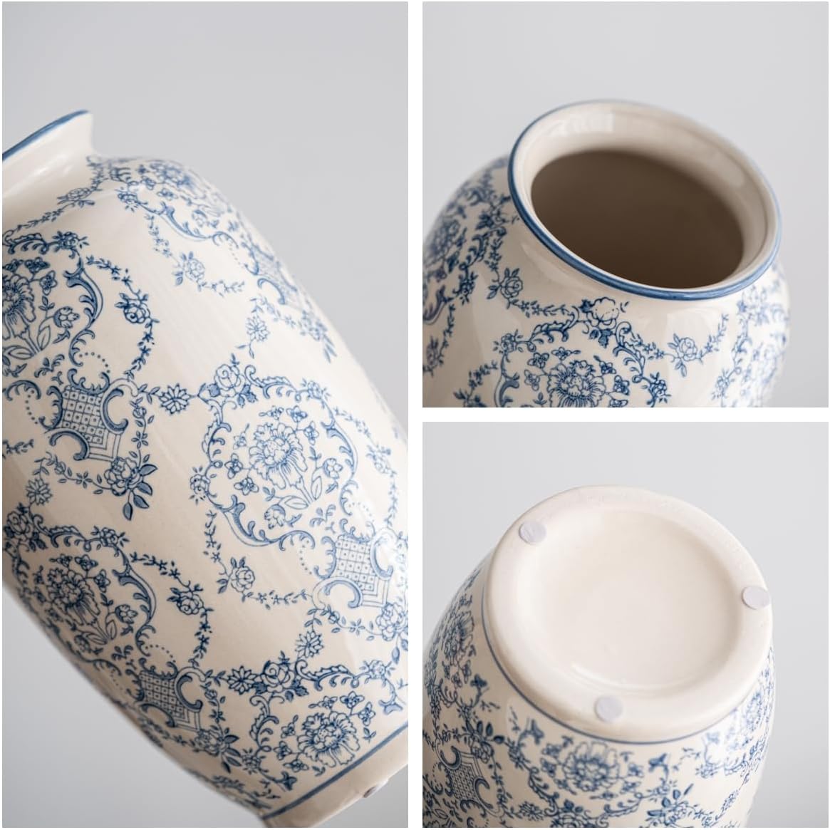 Blue and White Vase, Vintage Blue Ceramic Flower Vessel,Ceramic vases for Home Decor,Vintage Vase for Home Decor, Living Room, Shelf, Office, Rustic Table Centerpiece (Blue and white-01, Large) - Image 5