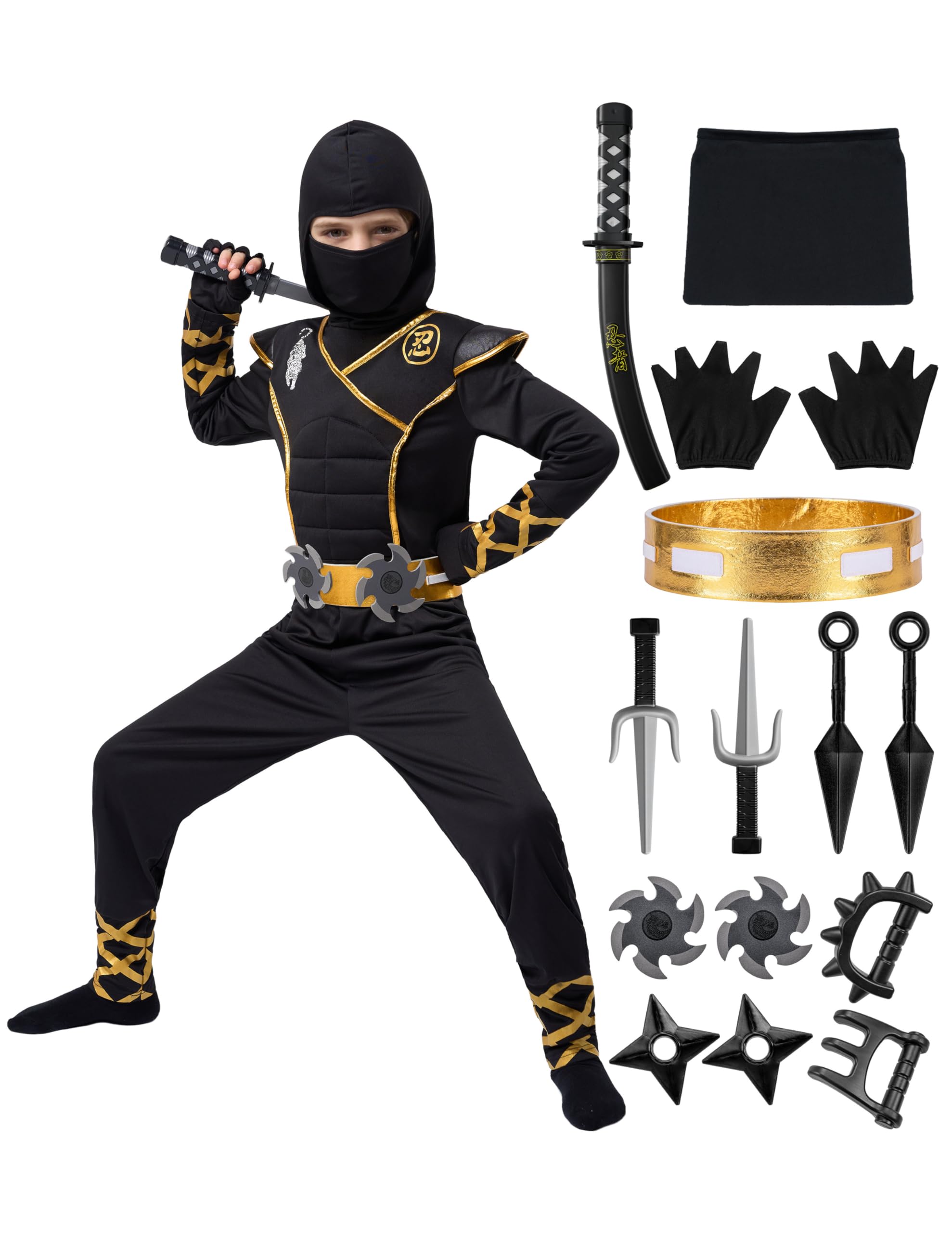 Spooktacular Creations Halloween Ninja Costume, Ninja Outfit Set for Kids, Halloween Costumes for Boys Dress Up Party