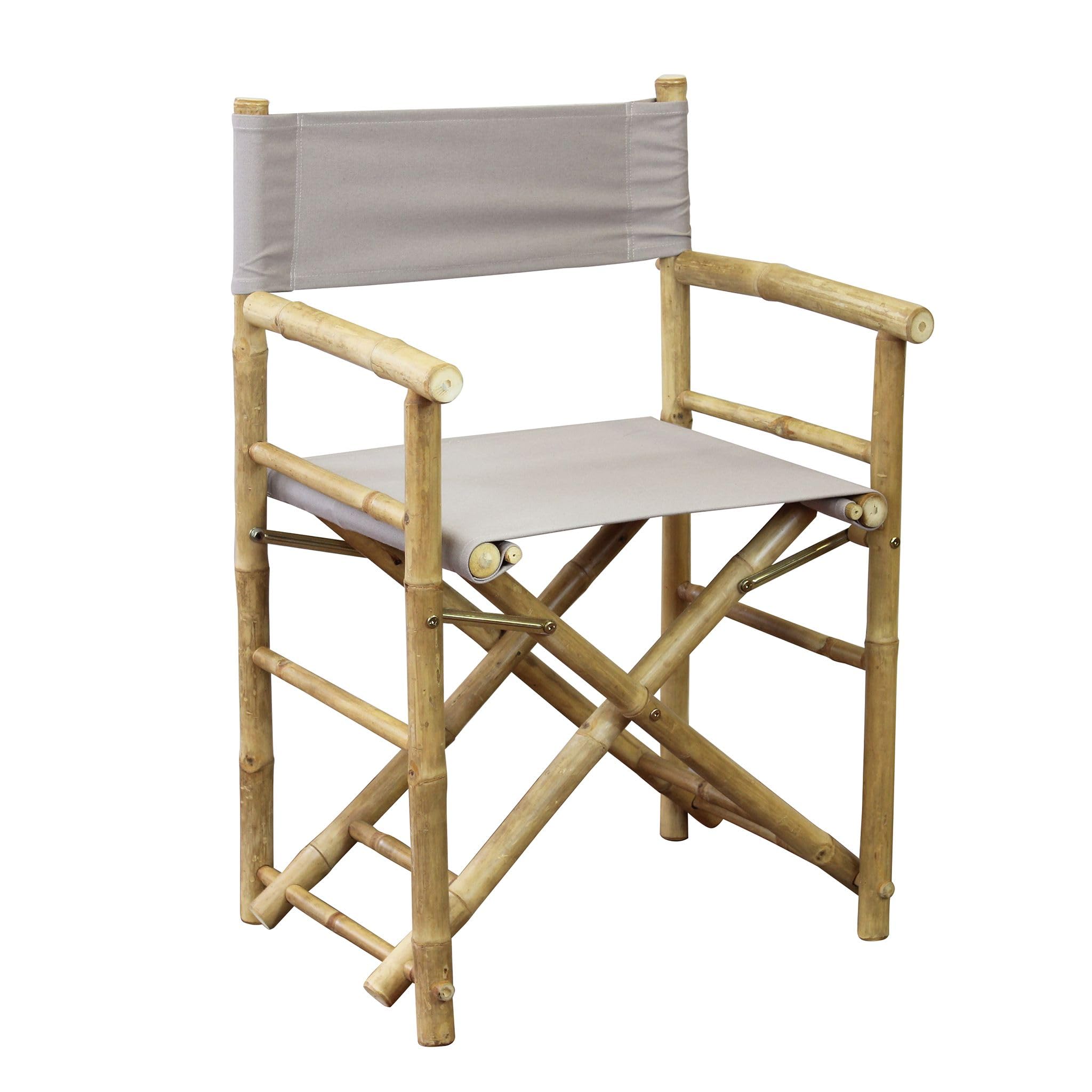 milani home - poltrona regista pieghevole, bamboo e tessuto, tortora e marrone, seduta pieghevole outdoor
