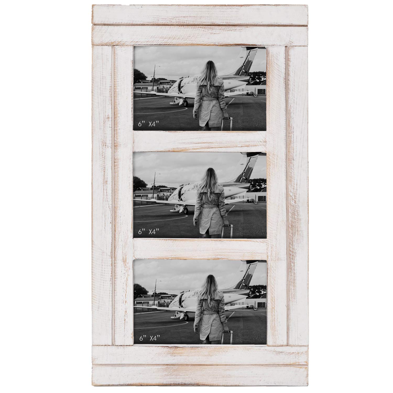 Rustic Distressed 3 Picture Photo Frames Collage 4x6 Wall Mounted Craftsmanship, Hanging Horizontal and Vertical, Gift for Halloween, Thanks Giving Day, Birthday, Anniversary, Christmas, New Year, Mother's Day?White)