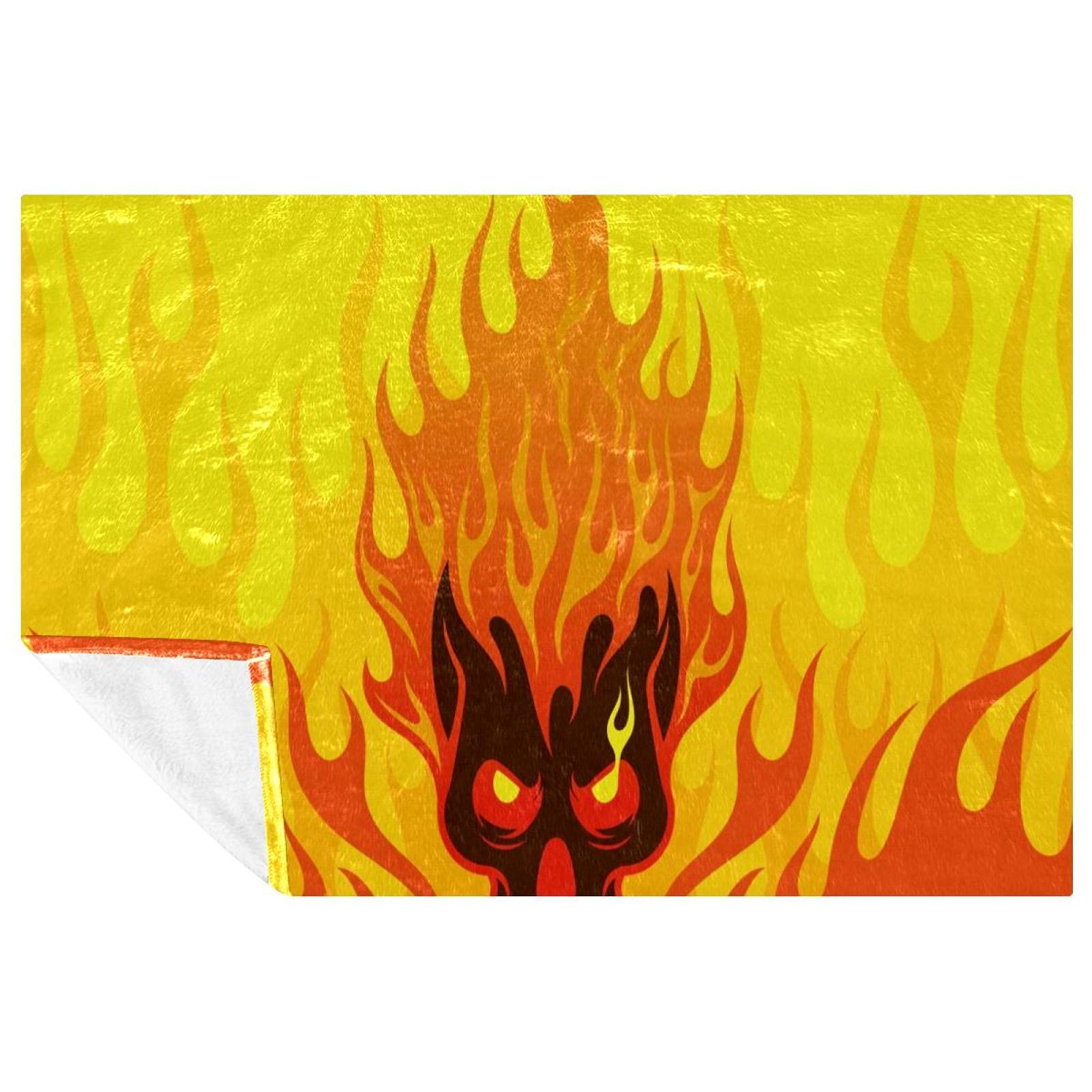 Couverture tête de mort en feu jaune et orange en tissu chaud et doux ultra résistant