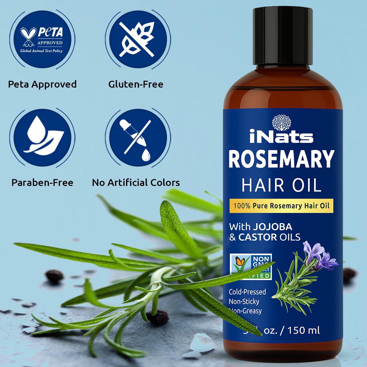 Aceite de romero 100 % puro para el crecimiento del cabello (5.2 onzas líquidas), prensado en frío e infundido natural con biotina, jojoba y aceites de ricino, repara el cabello seco dañado
