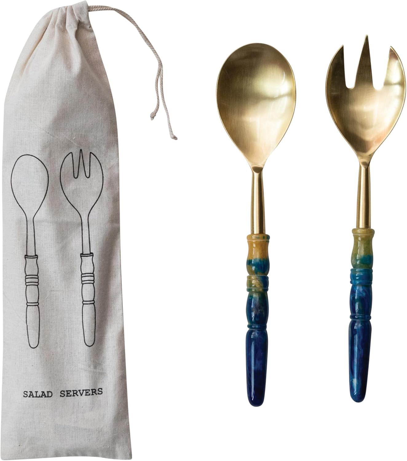 Creative Co-Op 2-Piece Stainless Steel Salad Servers, Gold Finish, 11.25″ L, Blue/Tan Creative Co-Op 2-Piece Stainless Steel Salad Servers, Gold Finish, 11.25″ L, Blue/Tan