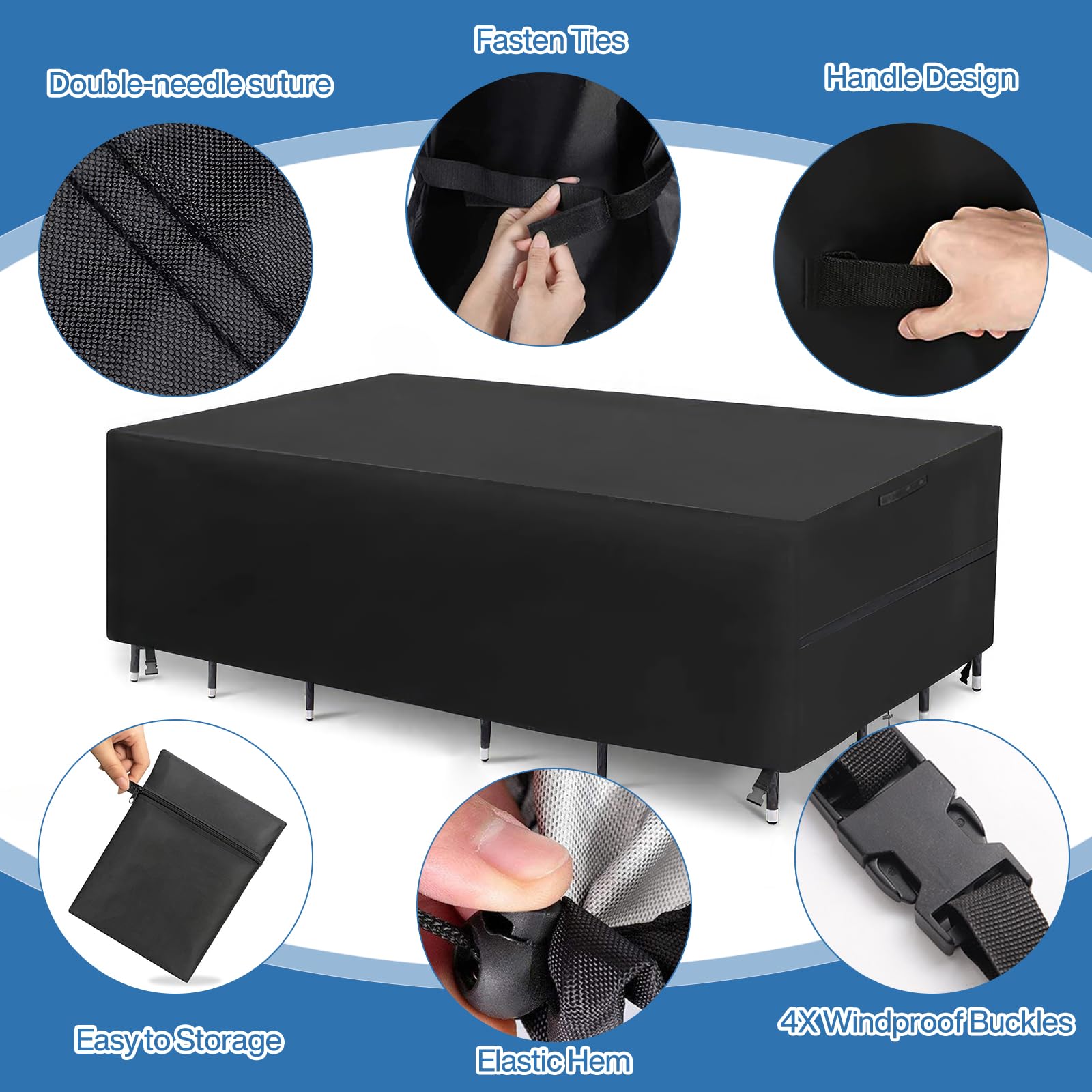 Funda para Mesa de Jardín, 420D Oxford Funda para Muebles de jardín Impermeable,Funda Sofa Jardin Exterior, Anti Viento Anti Uv Para Mesas Sillas Sofás Exterior Funda Protectoras,180x120x74cm