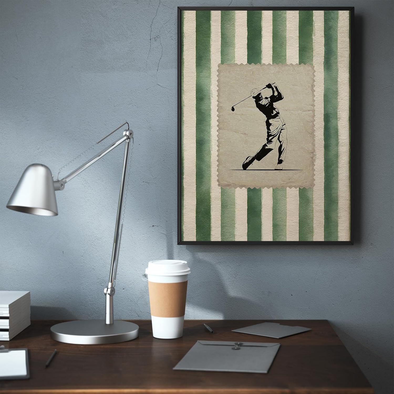 Vintage Golf Stamp Postage Canvas Posters Trendy Green Striped Golfer Wall Art Retro Golf Swing Prints Painting For Living Room Bedroom Dorm Wall Decor 8x12in Unframed - Image 4