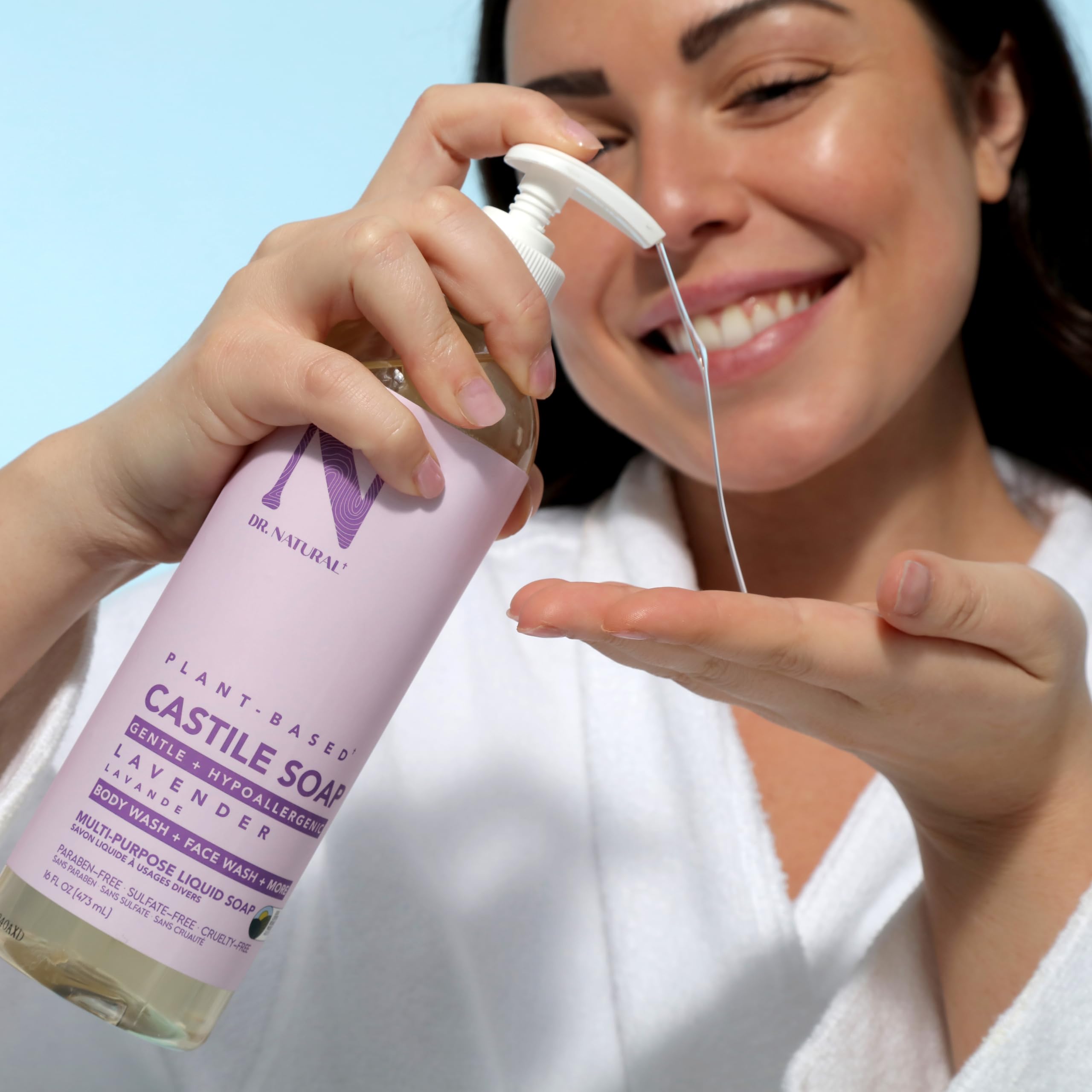 Dr. Natural Castile Liquid Soap - Gel multi-usage corps, cheveux, visage - Hydratant peau, cheveux, animaux - Lavande - 473 ml