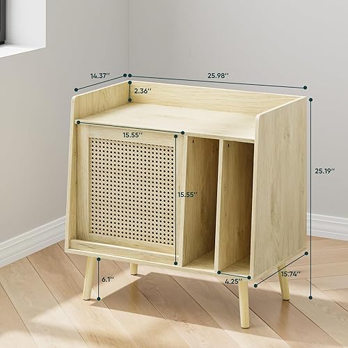 Miniatura 2 de Soporte grande para tocadiscos con armario de almacenamiento y revistero de ratán, mesa auxiliar de almacenamiento de discos de vinilo con patas de