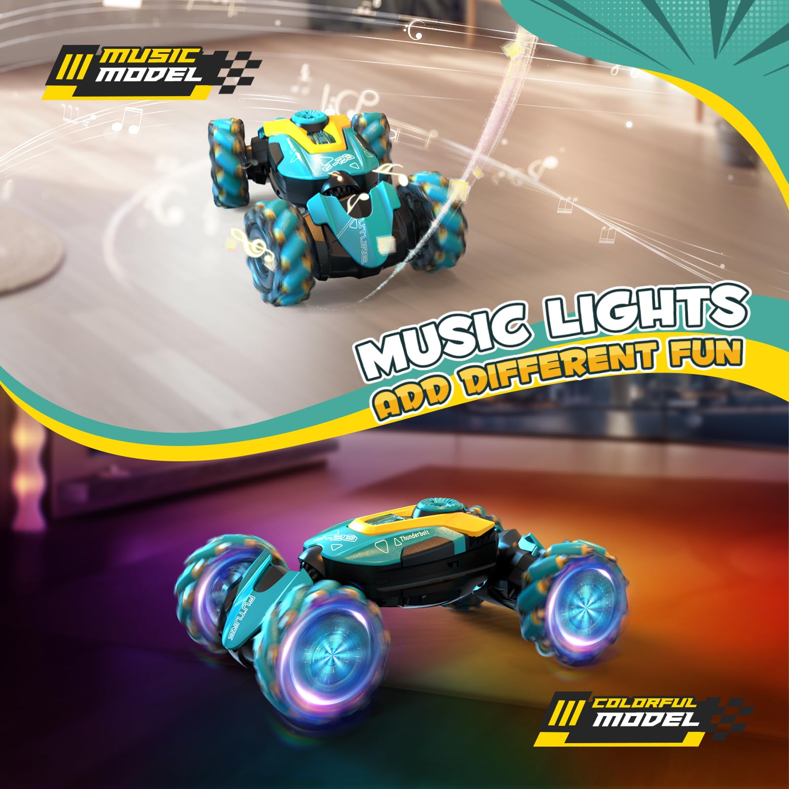 Auto telecomandata, 2,4 GHz, girevole a 360°, 4 WD, controllata a mano, auto RC con telecomando, giocattolo per auto per bambini, musica a LED dai 4 ai 10 anni, regalo di compleanno per ragazze e