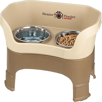 Neater Feeder Deluxe Mess-Proof Elevated Dog Bowls for Large Dogs 40+ lbs, 2 Height Adjustable 14.5 & 17.5 No-Spill Raised Dog Bowl Stand, Stainless Steel Food Bowl Set, Made in USA, Cappuccino