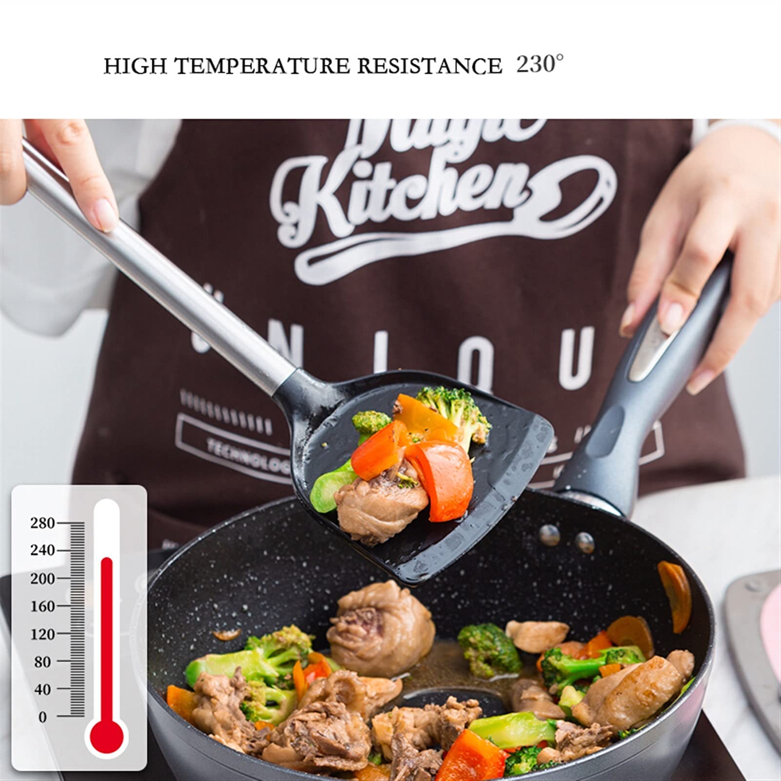 Raspador de Silicona 4 Piezas Espátula de Silicona de Acero Inoxidable Utensilios de Cocina Resistentes al Calor Utensilios de Cocina Ideales para Huevos y，