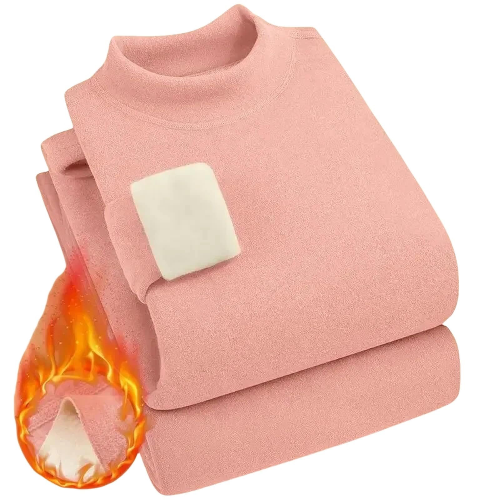 Intimo Termico Doppio Sided Velluto Biancheria Intima Termica per Le Donne Set di Spessore Intimo Autoriscaldamento Bottoming High Collar Top + Pantaloni-Rosa-m