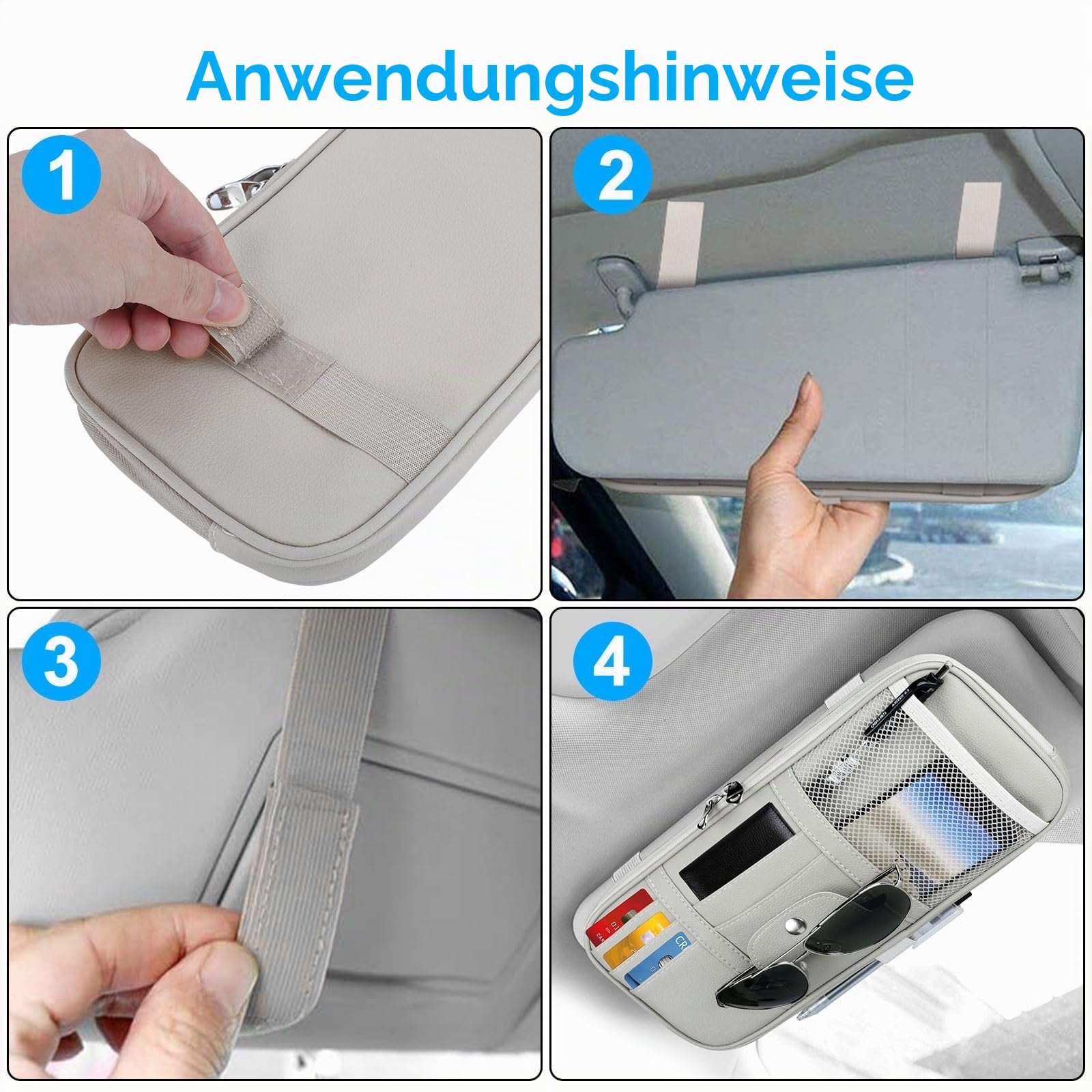 Linkstyle Auto Sun Visor Organizer, Leder Sonnenblende Organizer mit Brillenhalter für Auto, Aufbewahrungstasche für Karten Lizenzen Stifte Brillen