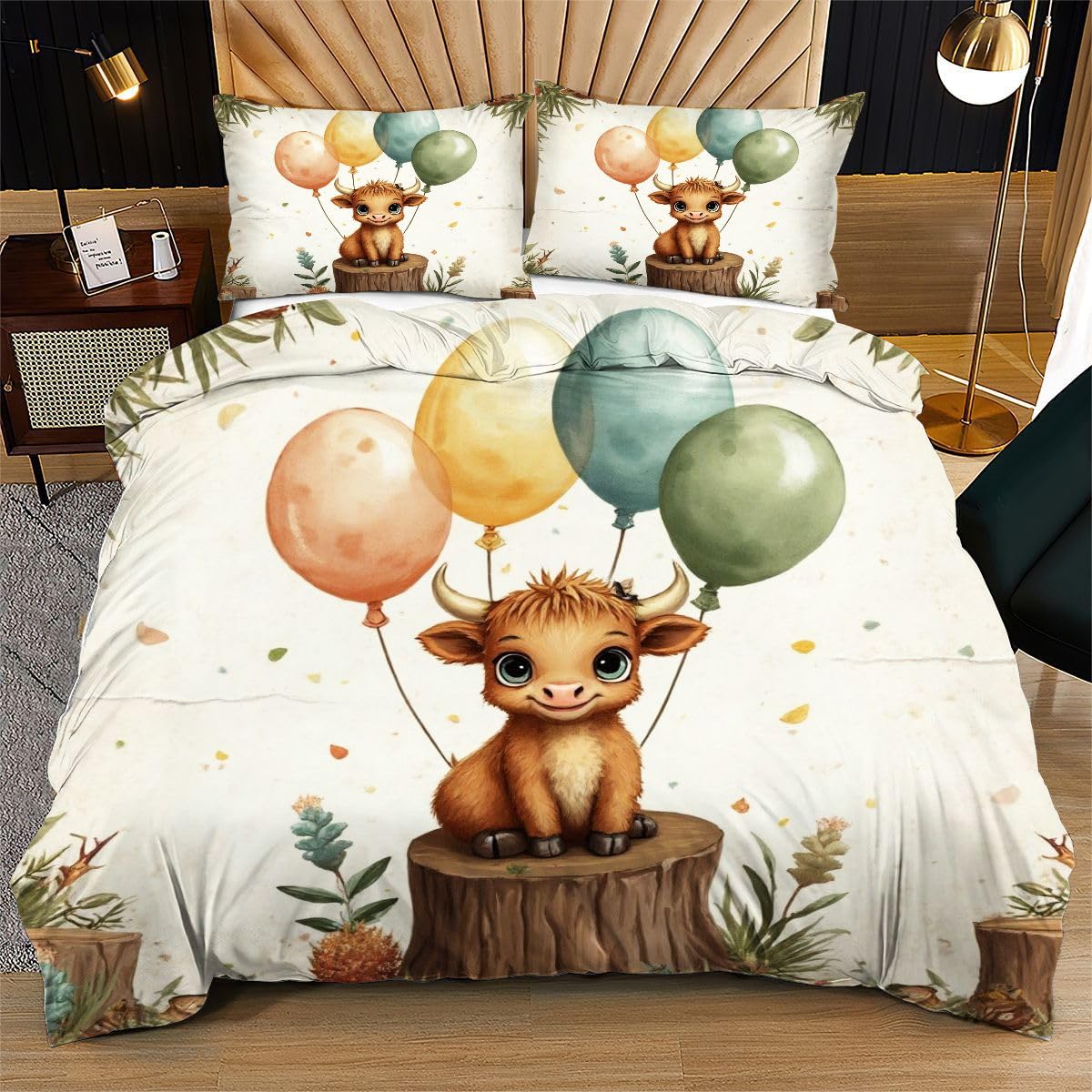 Housse de Couette 240x260 Ballons Blancs avec Taies d'Oreiller en Microfibre