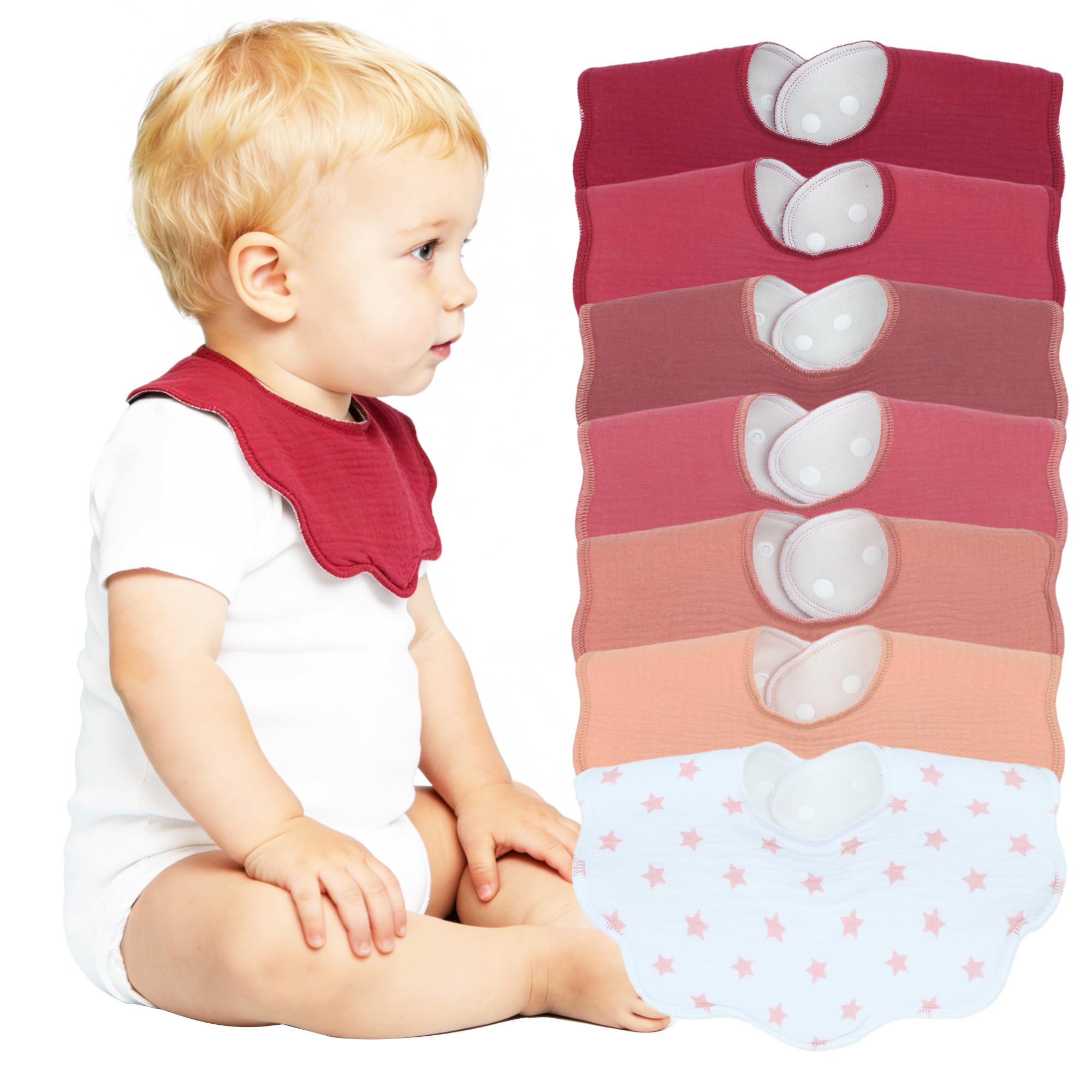 Benoxine Muslin Baby Bibs Soft and Absorbent Adjustable Baby Dribble Bandana Bibs with Adjustable Snaps for Unisex Baby Girls & Boys,7-Pack