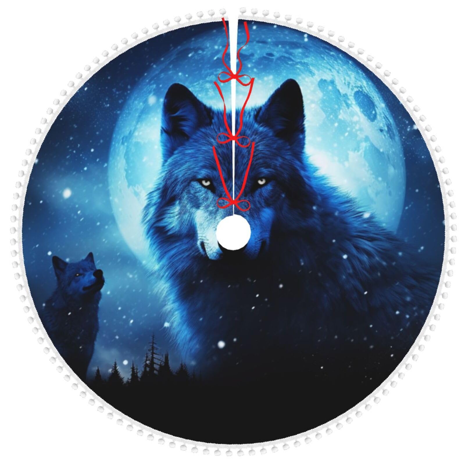 Jupe de sapin de Noël loups de 121,9 cm à double couche pour décoration festive