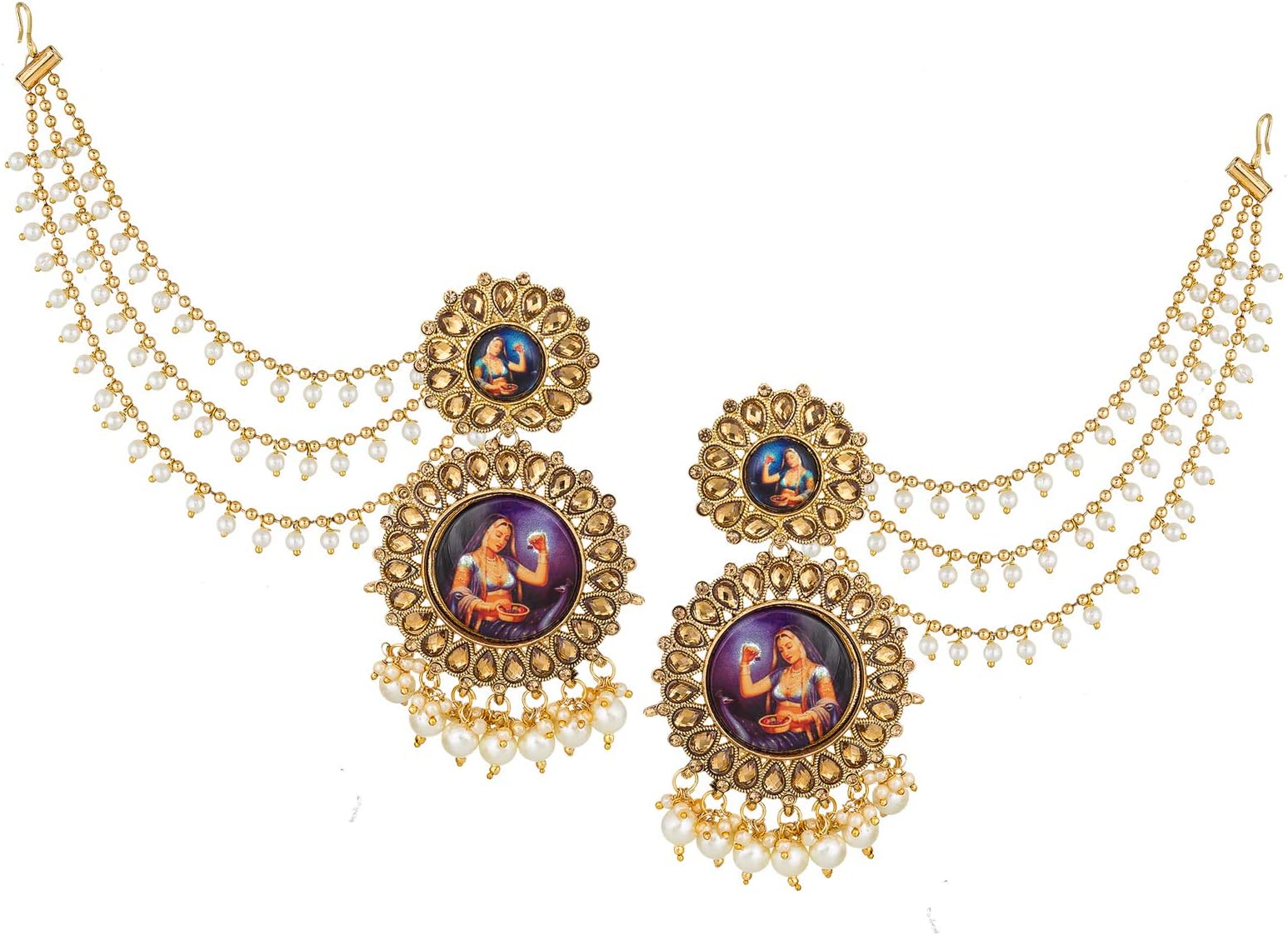 Non-Precious Metal Gold Plated Pearl Earrings For Women's & Girls