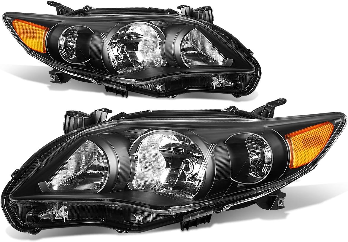 Auto DynastyPair of Black Housing Amber Corner Headlights Assembly Lamps Compatible with Toyota Corolla Sedan 11-13