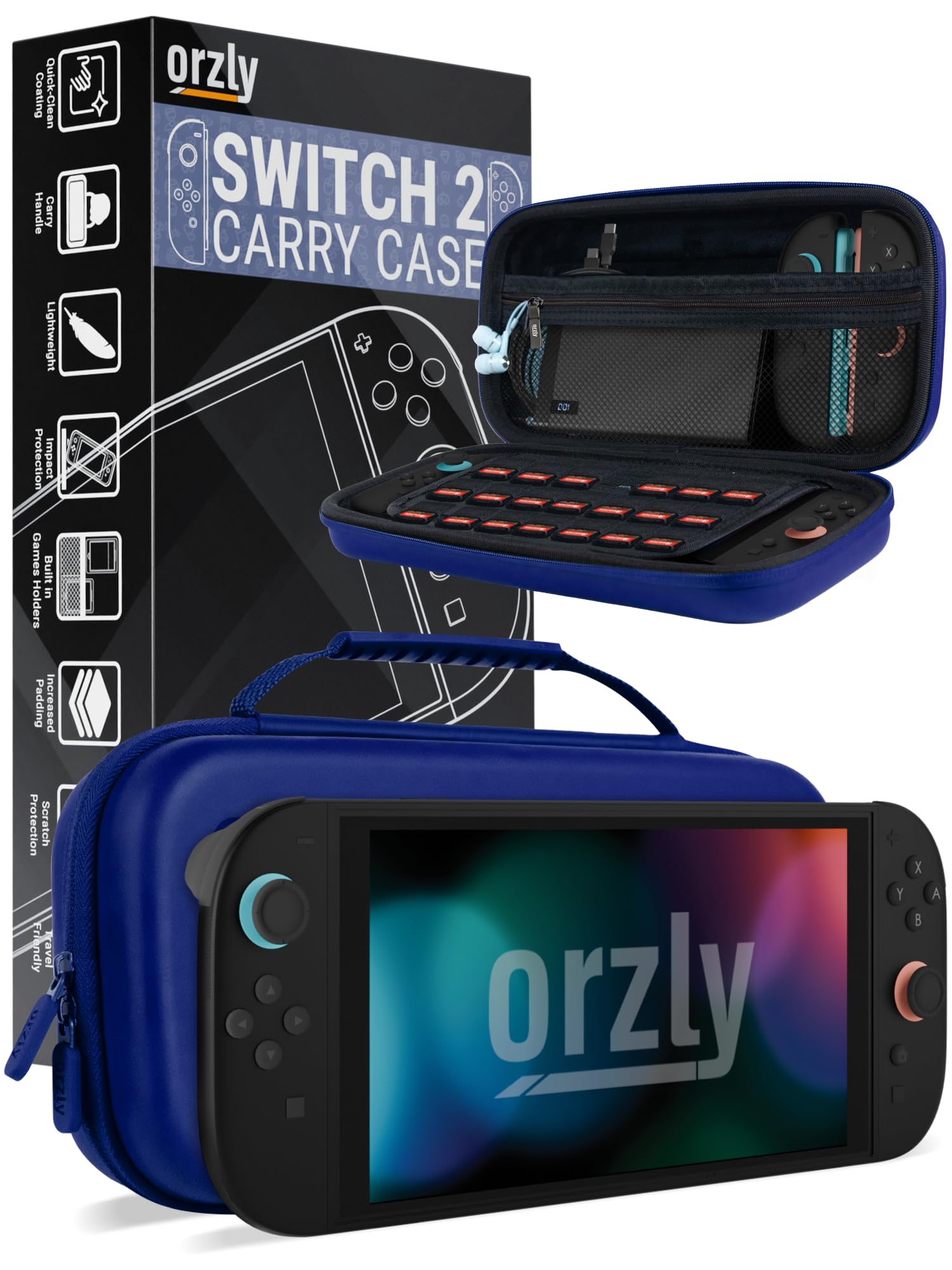Orzly Custodia per Nintendo Switch 2, custodia protettiva da viaggio con pad per lo schermo, schede di gioco e slot MicroSD con tasche per gli accessori della console