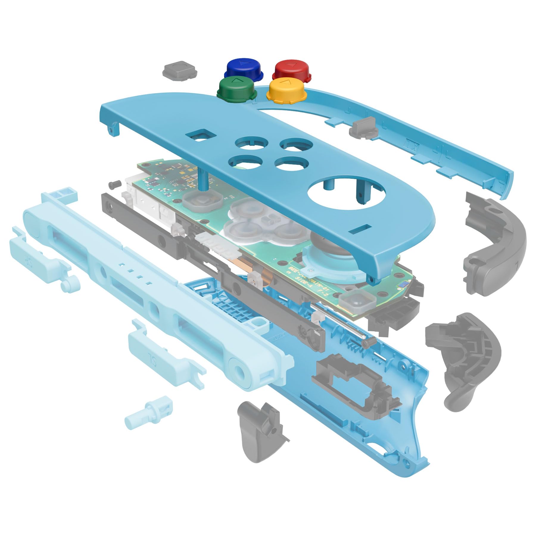 eXtremeRate Ersatz Case & Buttons Set für Switch 2 Joycons, Essence Version DIY-Faceplate/Back Cover/Griff Deko Streifen/ABXY D-Pad-Tasten Zubehör für Nintendo Switch 2 Joy Con-Blau&Orange