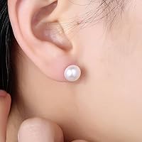 Vista 2 de ALYC Pearl Earrings Freshwater Pearl White Button Stud Earrings with 925 Sterling Silver for Women