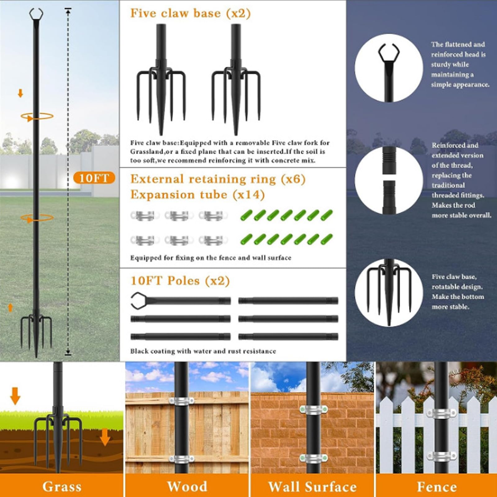 Poteaux Pour Guirlandes Lumineuses Anti-Intempéries Robuste Coupe-Vent