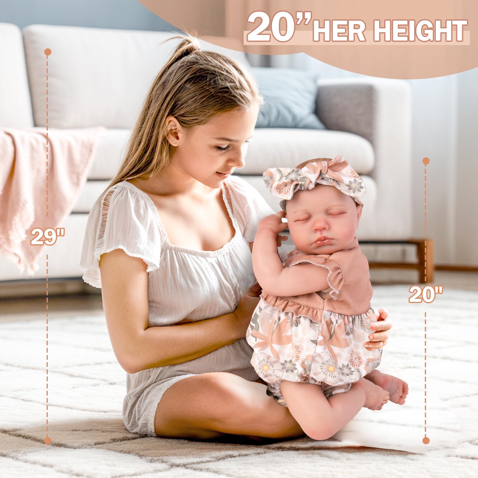 Muñecas de bebé Reborn realistas: muñeca realista de 20 pulgadas con extremidades posables y kit de alimentación, juego para niños a partir de 3 años 7