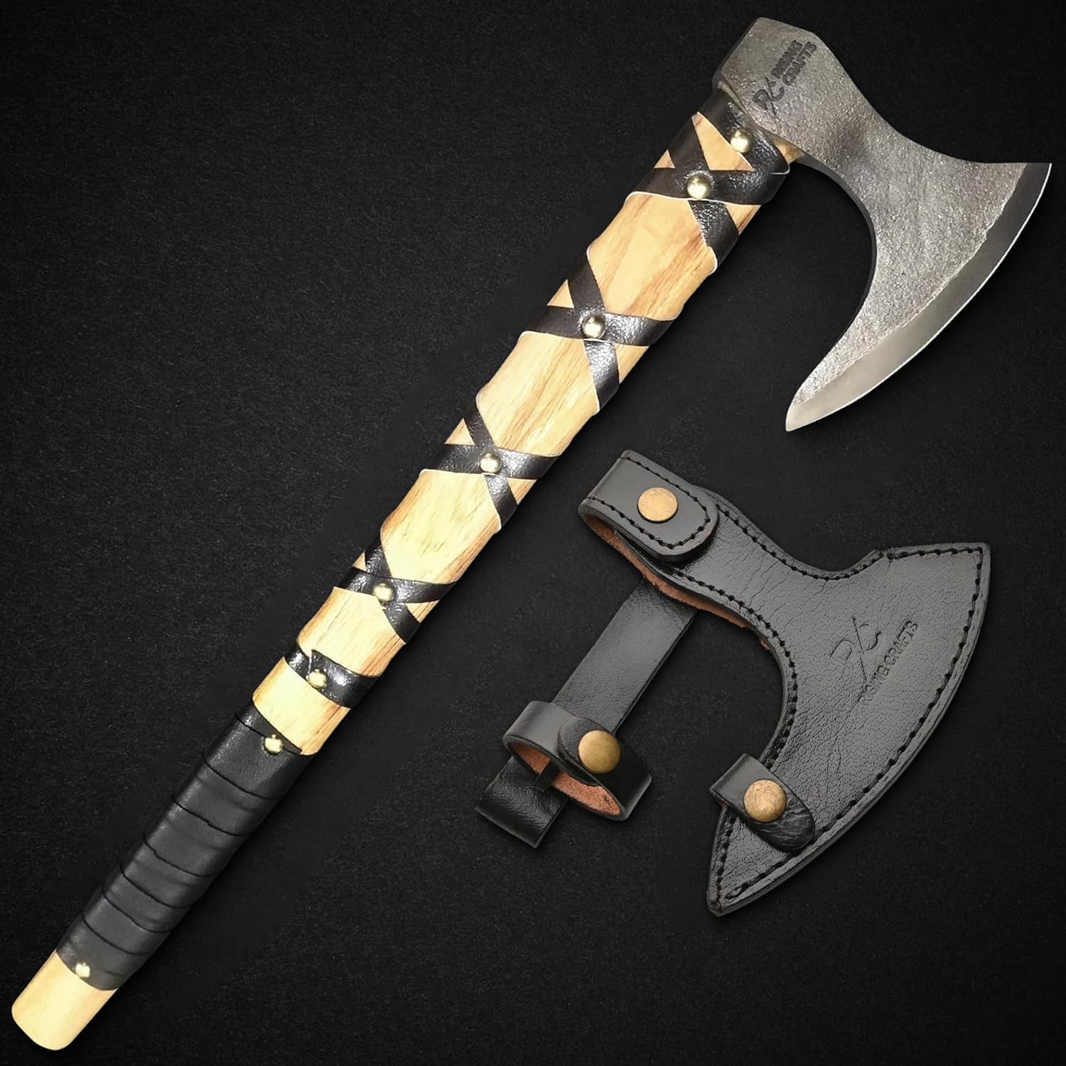 Amazon.com : Carbon Steel Viking Axe, Hatchet with Leather Sheath