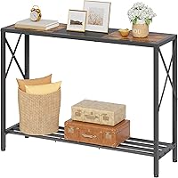 Tajsoon 41.8" Narrow 2-Tier Industrial Console Table - Rustic Brown/Black Entryway Sofa Table with Storage Shelves