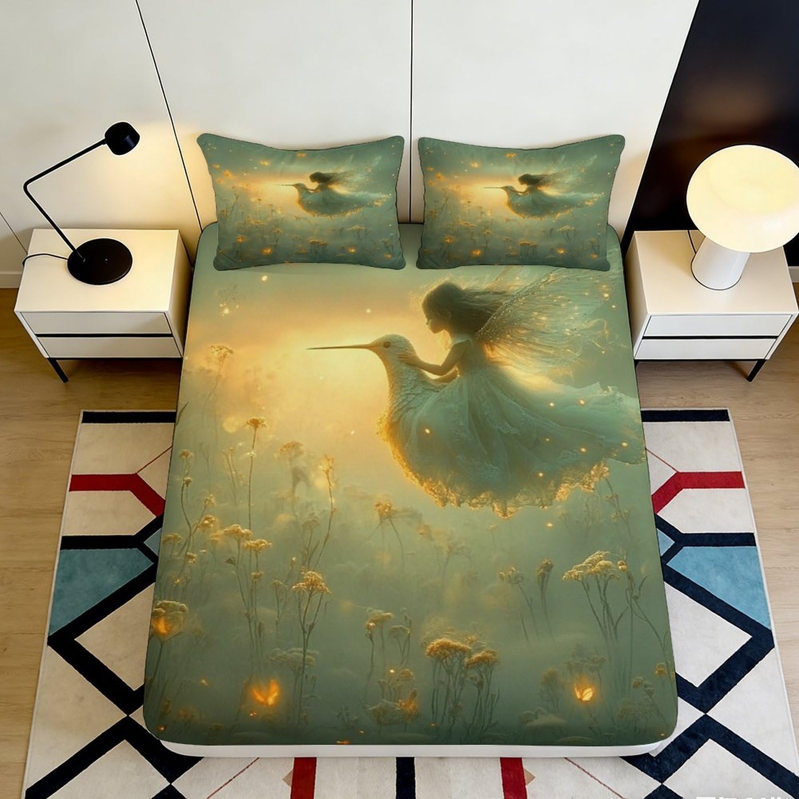 Pnayamiorkfel Style-2 3D Printed Fairy Garden Fitted Sheet Microfiber Soft Artistic Bird Dream Bed Cover For Bedroom Dorm Decor 90X200x25cm