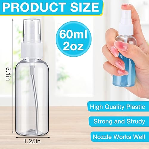 Miniatura 8 de Zhehao 200 botellas pequeñas de spray a granel de 2 onzas de plástico para aceites esenciales, pulverizador de niebla fina, reutilizable,