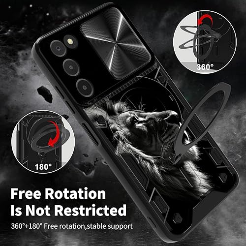 Vista 347 de Funda para Samsung Galaxy A13 5G con cubierta deslizante para lente de cámara y anillo giratorio de 360 grados, soporte híbrido de doble capa Flores