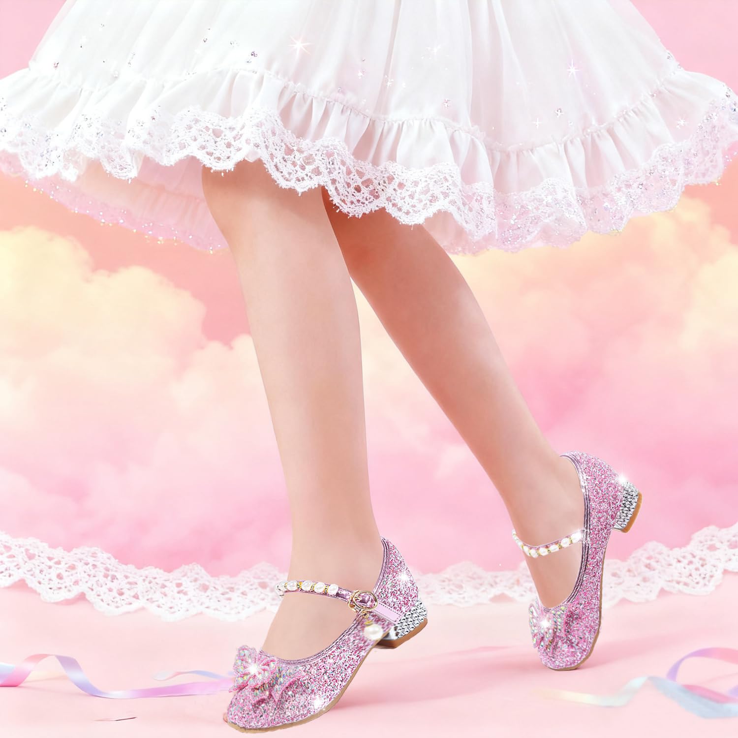Mädchen Mary Jane Prinzessin Schuhe Ballerinas mit Absatz Glitzer Schuhe Abendschuhe Kinder Cosplay Schuhe Partys Hochzeiten Schulschuhe