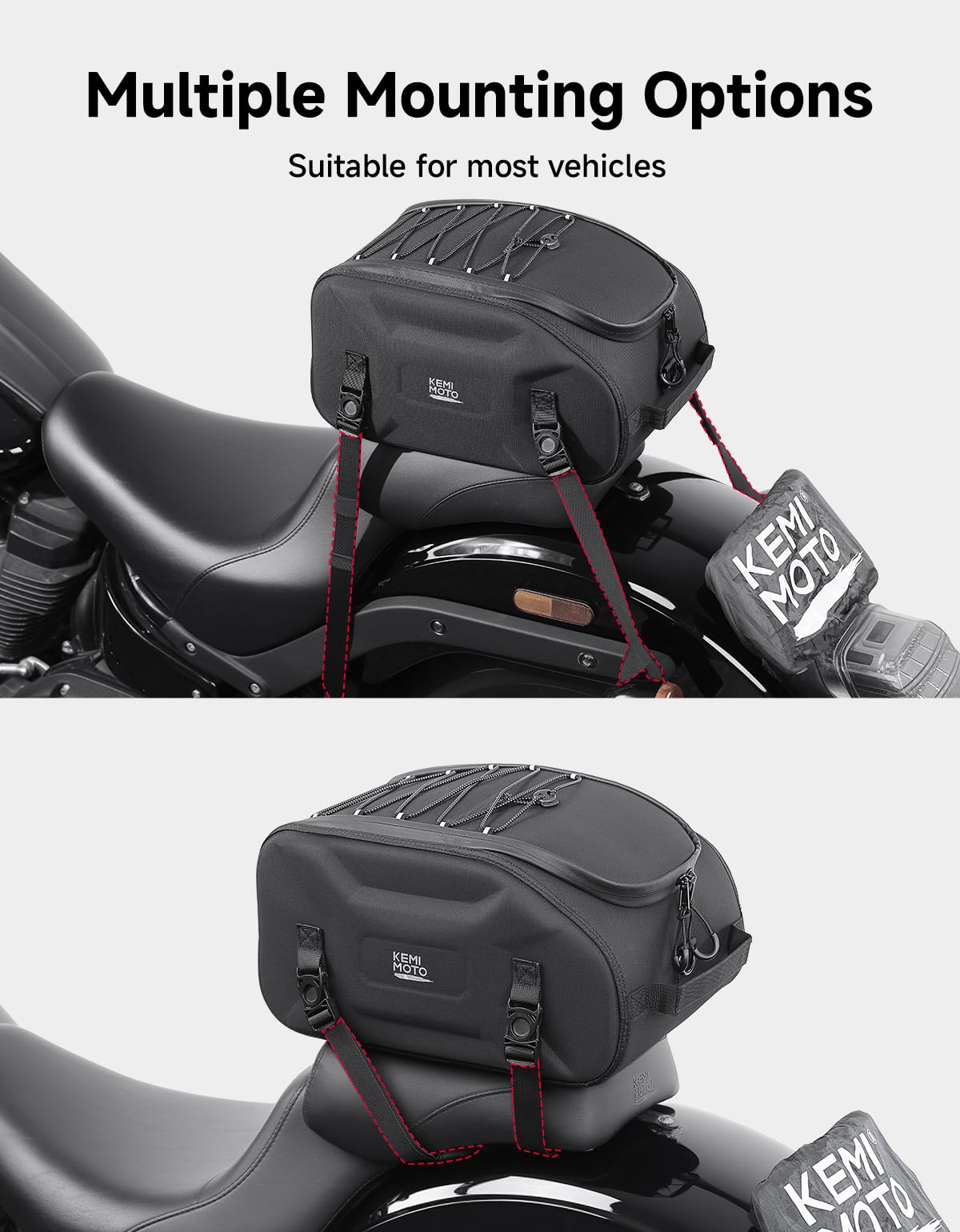 KEMIMOTO 13L Borsa Posteriore Moto Impermeabile, 3 in 1 Borsa Moto Multifunzionale per Portapacchi con Copertura Antipioggia, Borsa Sella Posteriore in EVA per Touring e Viaggi in Motociclo