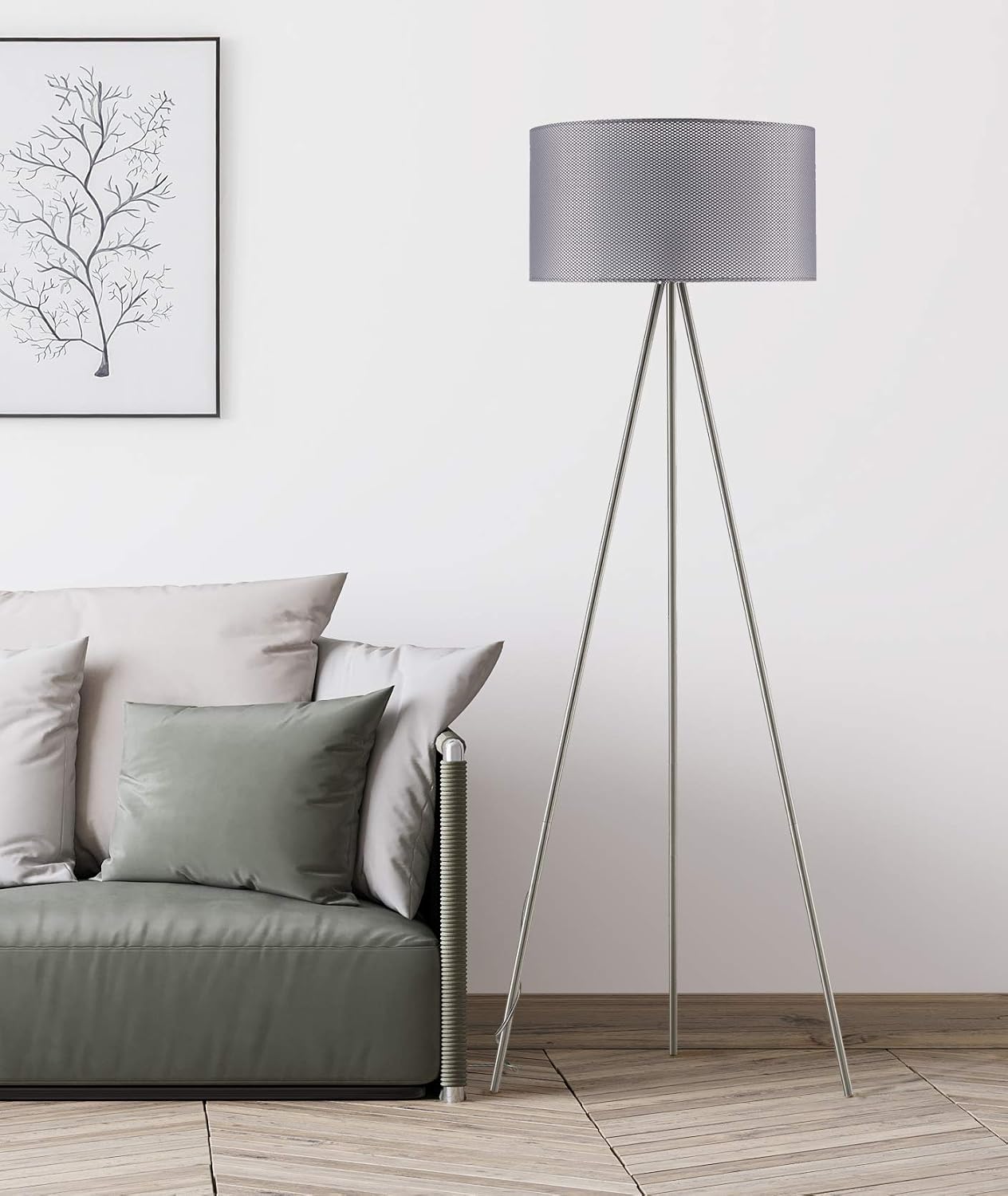 Suреr Bіg Clеаrаnсе! ambiore. Braga Tripod Floor Lamp - 61 inch Modern for Living Room Office - White Painting Standing Lamp with TC Fabric Shade