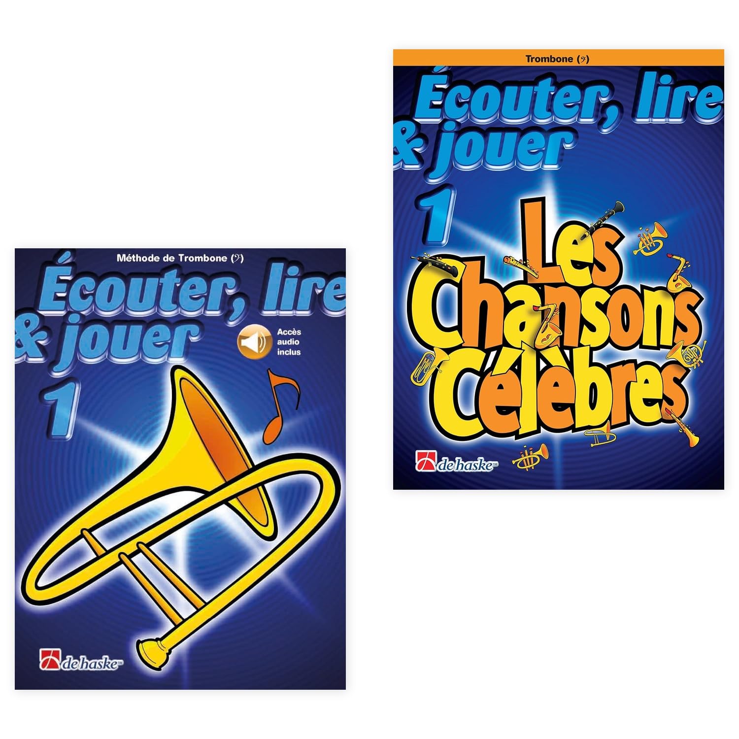 Écouter Lire et Jouer Trombone Volume 1 | Méthode Trombone + Les Chansons Célèbres + Chiffon en Microfibre | ISBN 9789043163651 + 9789043107402 | Jean Castelain | De Haske avec Accès Audio Inclus