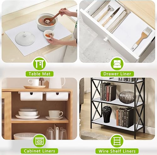 Miniatura 6 de WochiTV Revestimiento de estante para armarios, cajones de 17.5 pulgadas x 10 pies, de plástico EVA no adhesivo, impermeables, tapetes protectores