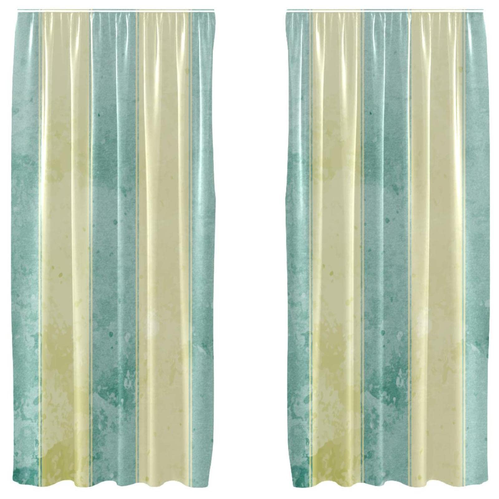 Rideaux décoratifs légers à rayures jaunes et bleues 139x213cm lot de 2 pour fenêtre