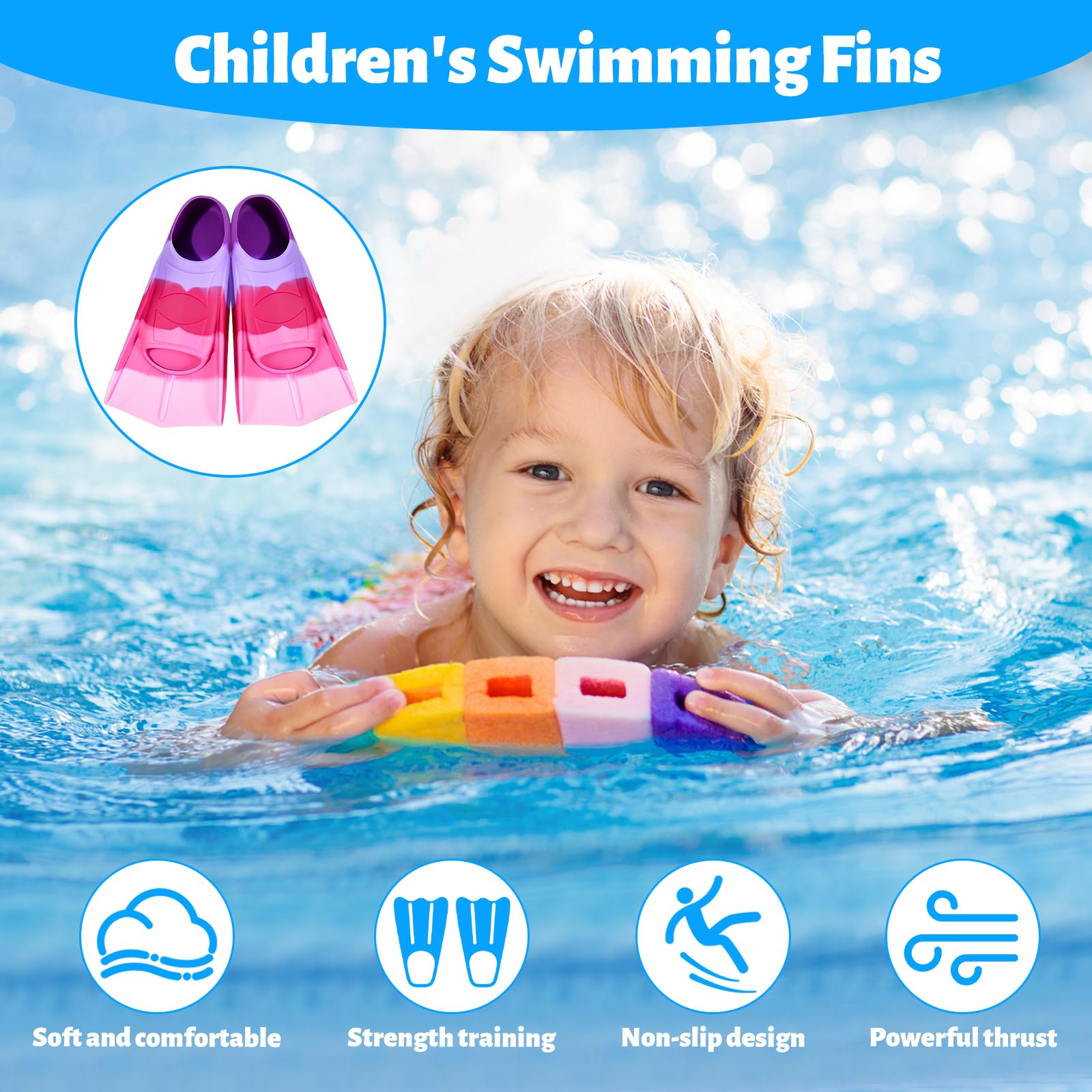 Schwimmflossen Kinder, 100% Silikon Schnorchelflossen, Kurze Flossen Kinder, Kurzschwimmflossen für Schwimmtraining, Freiwassertraining, Schnorcheln, Tauchen für Anfänger
