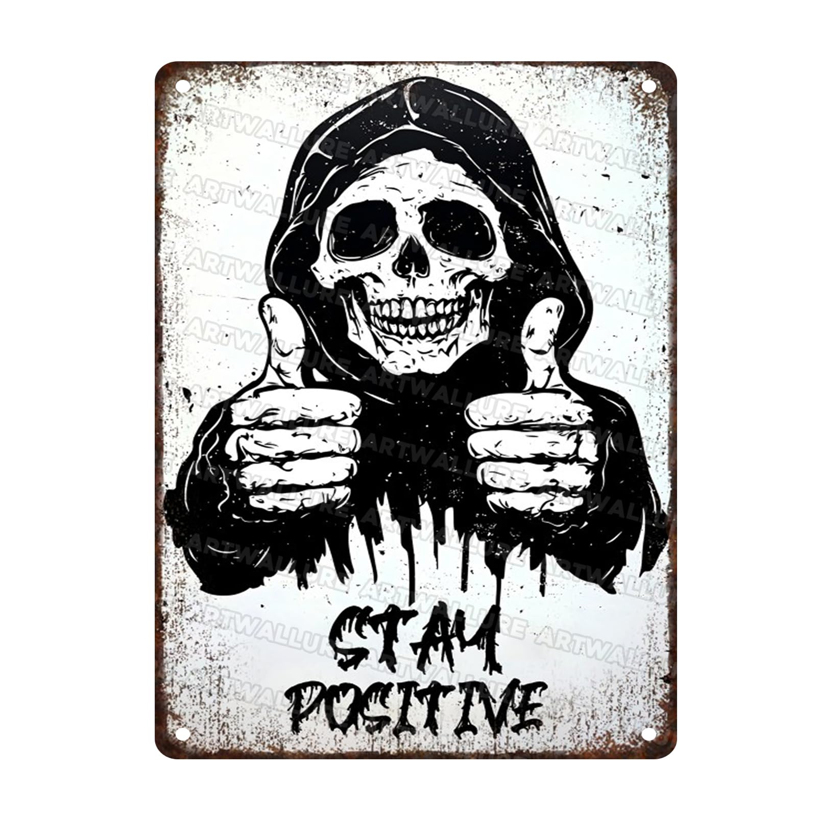 Skull Vintage Tin Sign Stay Positive Metal Sign for Man Cave Home Office Garage Bar Pub Decor Halloween Decor 12x16inch