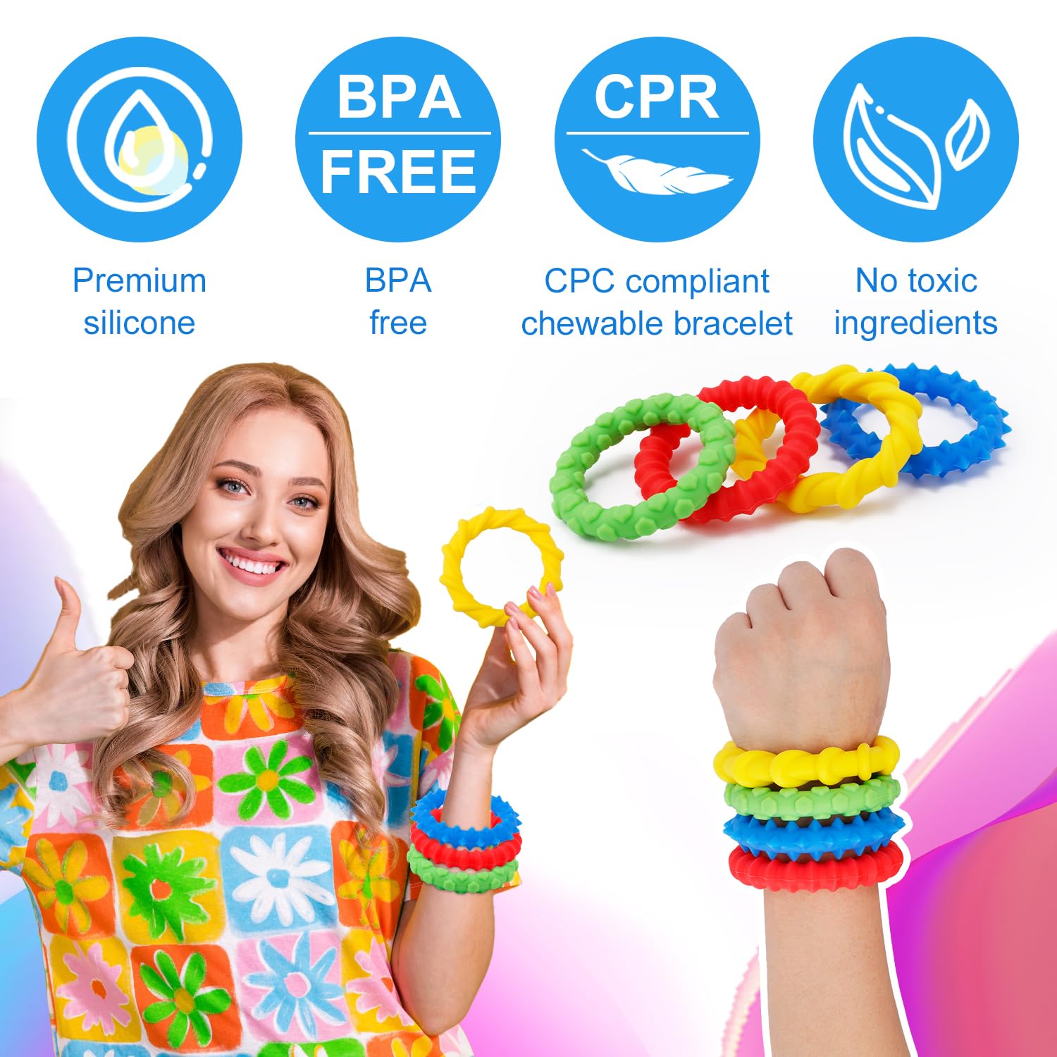 Aiuti Sensoriali Ansia Collane Masticabili Sensoriali In Silicone - Giocattoli Anti-Ansia Per Autismo E ADHD Chewy Tubes - Foto 3