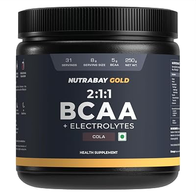 Nutrabay Gold BCAA 2:1:1 with Electrolytes 5000 mg Vegan BCAAs per Serving – Pre/Post Workout Energy Drink for Muscle Bu